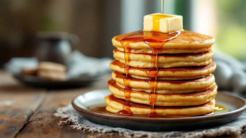 Tjocka amerikanska proteinpannkakor med lönnsirap