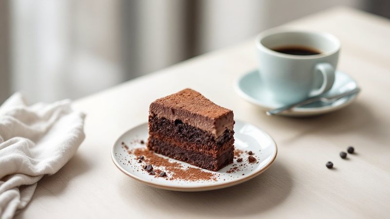 Kladdig proteinrik kladdkaka skuren i bitar med kakao pudrat över