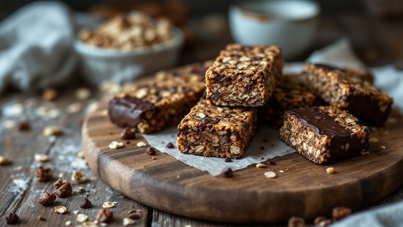 Veganska no-bake proteinbarer med dadlar och choklad